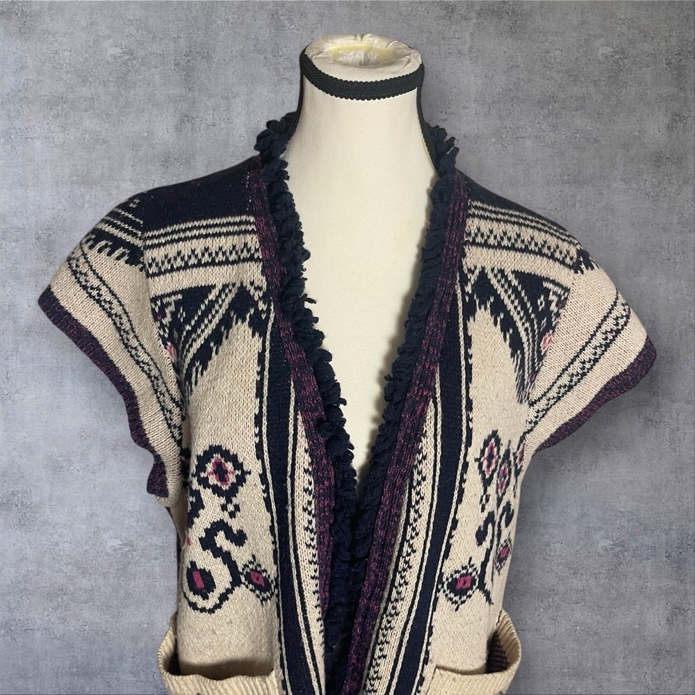 Anthropologie Angel Of The North Aztec Fringed Sweater Vest Womens S Festival - Picture 4 of 12